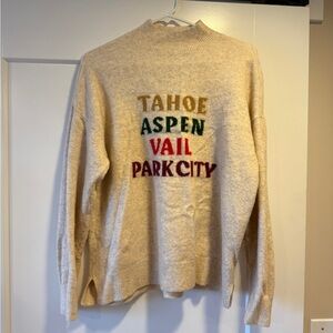 Lou & Grey Cream Turtleneck Sweater with Multicolor Text